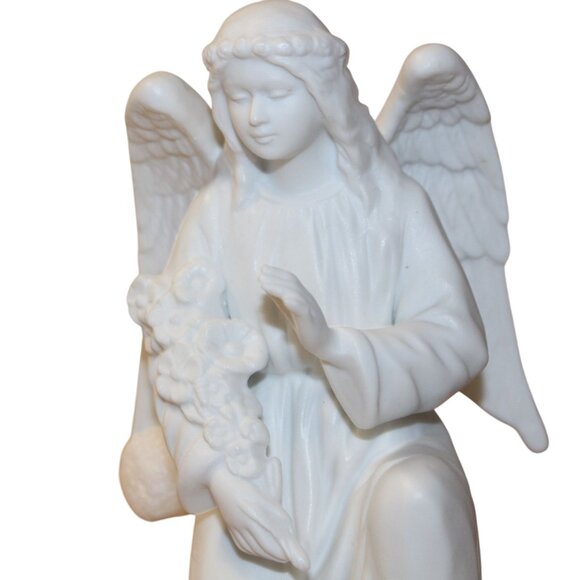 Homco Nativity White Kneeling Angel Flower Figurine #5617 Vtg 5.5" Replacement - Picture 2 of 8